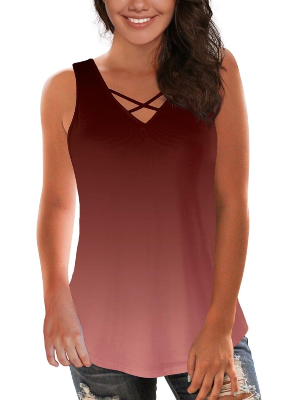Summer Casual Tank Top, Ombre Wine Pink, Criss Cross Neckline, XL NWT